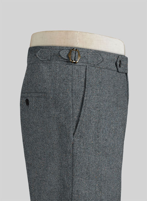 Mid Blue Herringbone Flecks Donegal Tweed Highland Trousers