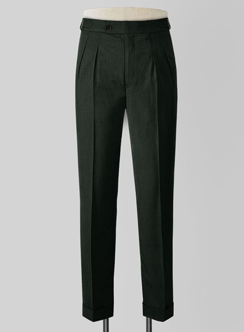 Napolean Stretch Dark Green Highland Wool Trousers