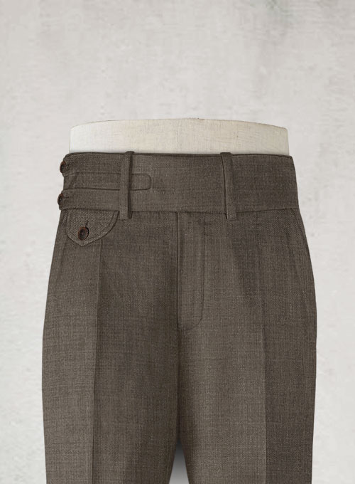 Napolean Sharkskin Brown Double Gurkha Wool Trousers - Click Image to Close