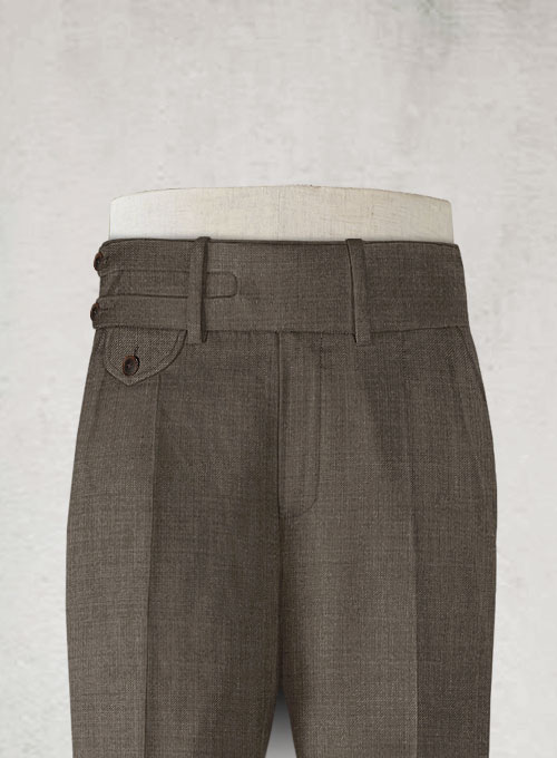 Napolean Sharkskin Brown Double Gurkha Wool Trousers