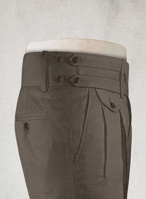 Napolean Sharkskin Brown Double Gurkha Wool Trousers - Click Image to Close