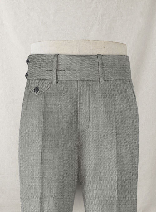 Napolean Sharkskin Light Gray Double Gurkha Wool Trousers - Click Image to Close