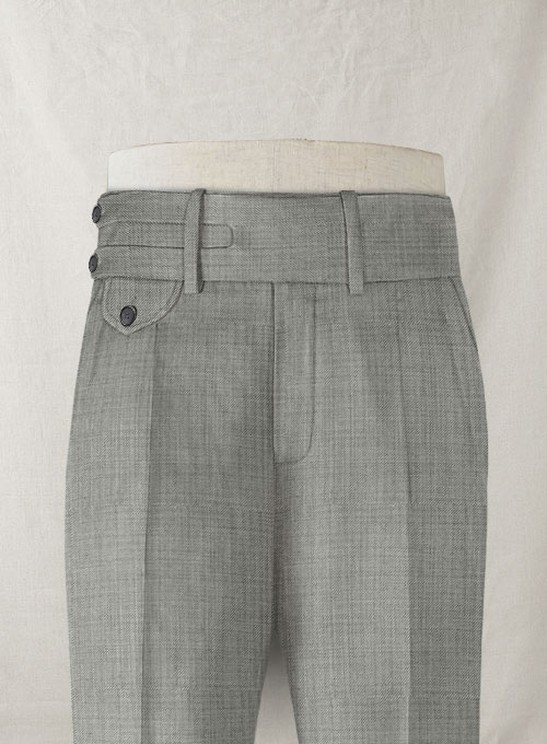 Napolean Sharkskin Light Gray Double Gurkha Wool Trousers