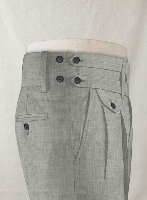 Napolean Sharkskin Light Gray Double Gurkha Wool Trousers - Click Image to Close