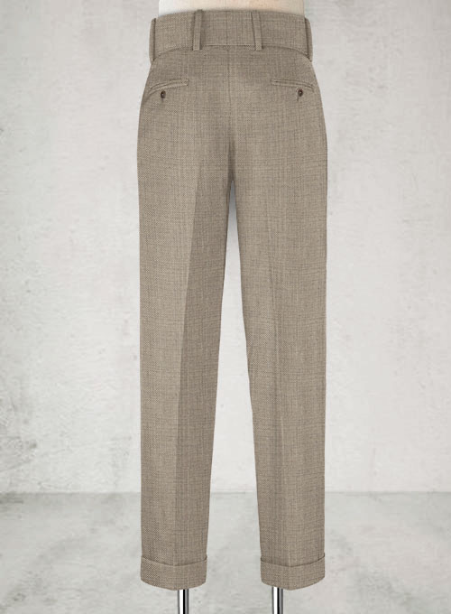Napolean Sharkskin Light Brown Double Gurkha Wool Trousers - Click Image to Close