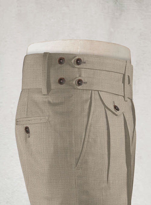 Napolean Sharkskin Light Brown Double Gurkha Wool Trousers - Click Image to Close