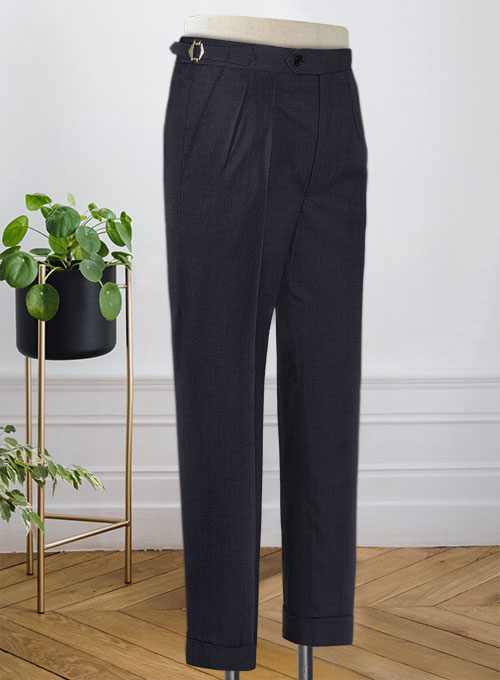 Napolean Stretch Navy Blue Highland Wool Trousers - Click Image to Close