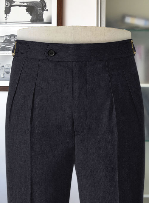 Napolean Stretch Navy Blue Highland Wool Trousers - Click Image to Close