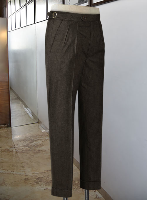 Napolean Stretch Dark Brown Highland Wool Trouser - Click Image to Close