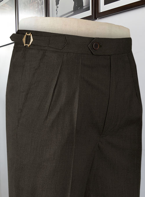 Napolean Stretch Dark Brown Highland Wool Trouser - Click Image to Close