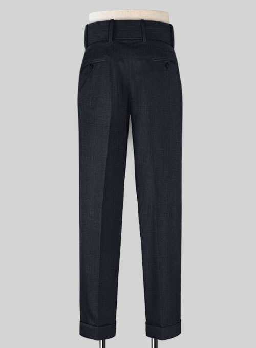 Napolean Self Satin Blue Double Gurkha Wool Trousers