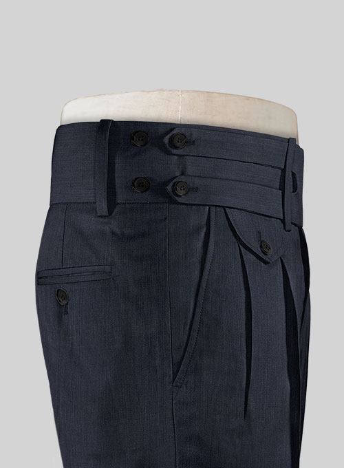 Napolean Self Satin Blue Double Gurkha Wool Trousers - Click Image to Close