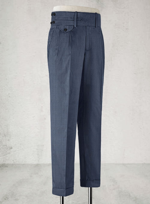 Napolean Sharkskin Slate Blue Double Gurkha Wool Trousers