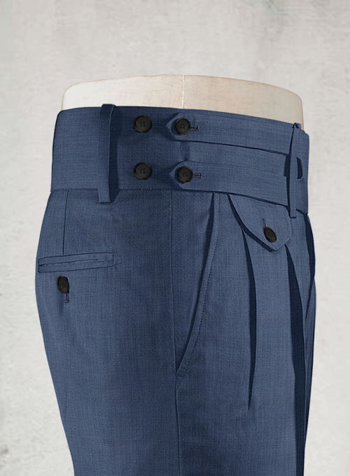 Napolean Sharkskin Slate Blue Double Gurkha Wool Trousers : Made To ...