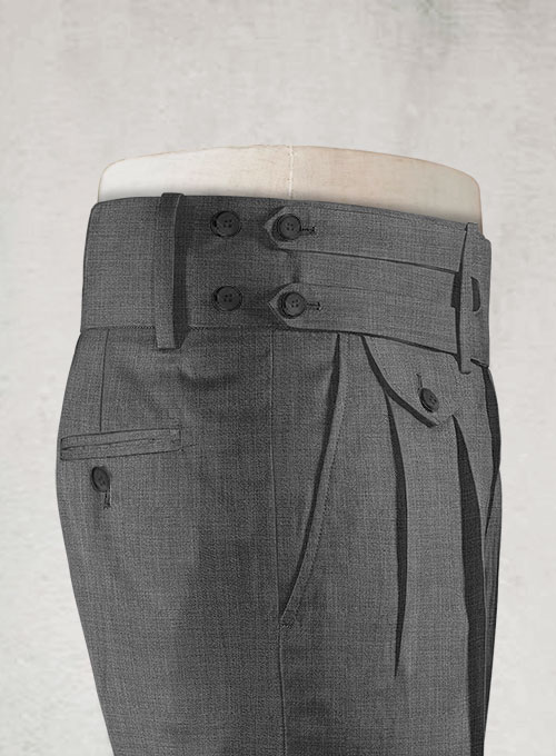 Napolean Sharkskin Gray Double Gurkha Wool Trousers