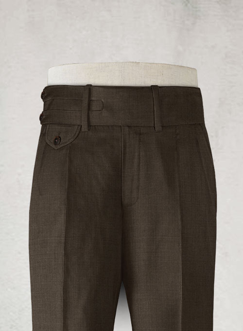 Napolean Sharkskin Dark Brown Double Gurkha Wool Trousers