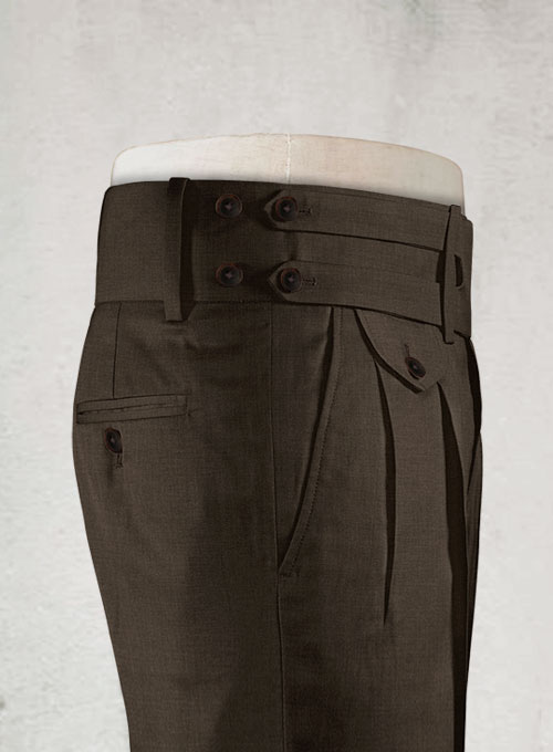 Napolean Sharkskin Dark Brown Double Gurkha Wool Trousers