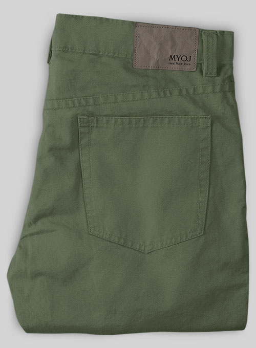 Olive Green Cotton Chino Jeans - Click Image to Close