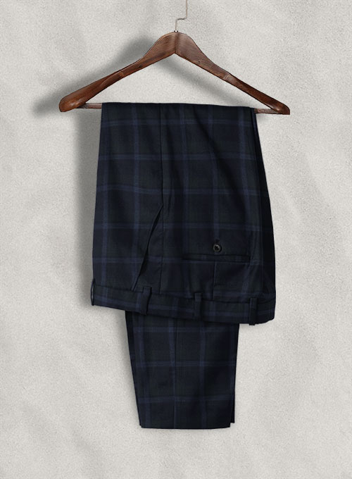 Reda Dark Blue Checks Wool Pants - Click Image to Close