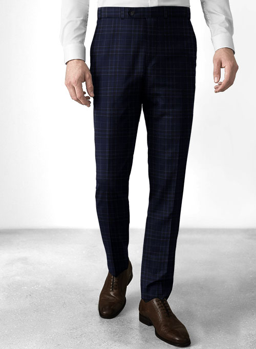 Reda Port Blue Checks Wool Pants - Click Image to Close