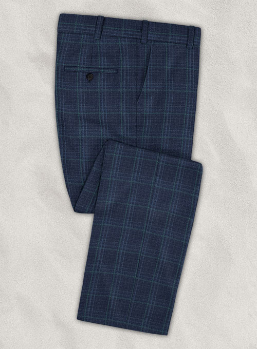 Reda Sapphire Blue Checks Wool Pants