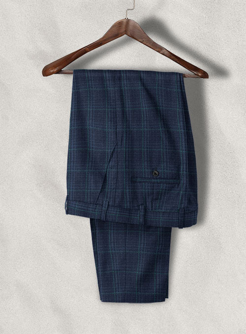 Reda Sapphire Blue Checks Wool Pants - Click Image to Close