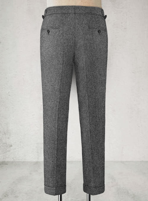 BODEN British Tweed Trousers in Dark Grey Herringbone | Endource
