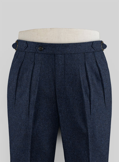 Royal Blue Denim Tweed Highland Trousers - Click Image to Close