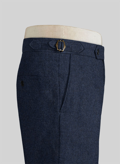 Royal Blue Denim Tweed Highland Trousers - Click Image to Close