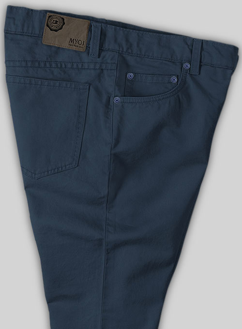 Royal Blue Feather Cotton Canvas Stretch Jeans - Click Image to Close