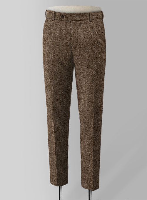 Pantalón talle alto mostaza de tweed herringbone con pinzas