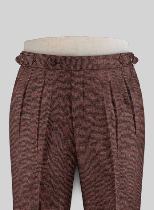 Royal Wine Herringbone Highland Tweed Trousers - Click Image to Close