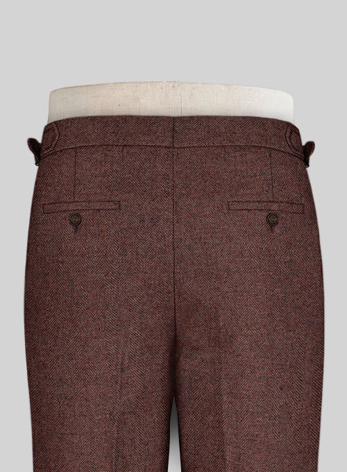 Royal Wine Herringbone Highland Tweed Trousers - Click Image to Close