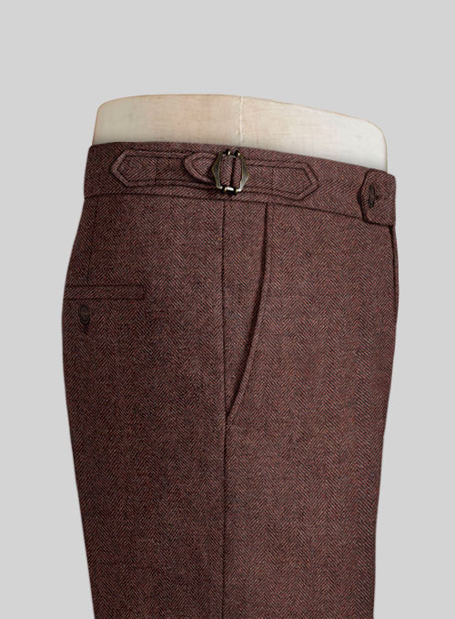 Royal Wine Herringbone Highland Tweed Trousers - Click Image to Close