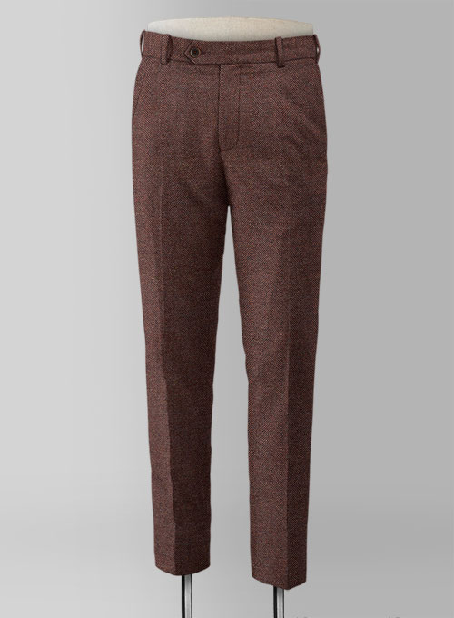 Royal Wine Herringbone Tweed Pants