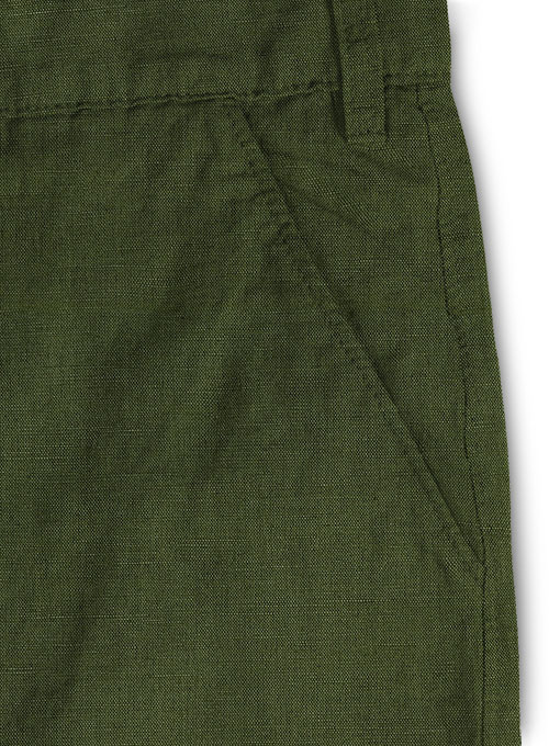 Safari Olive Green Cotton Linen Shorts