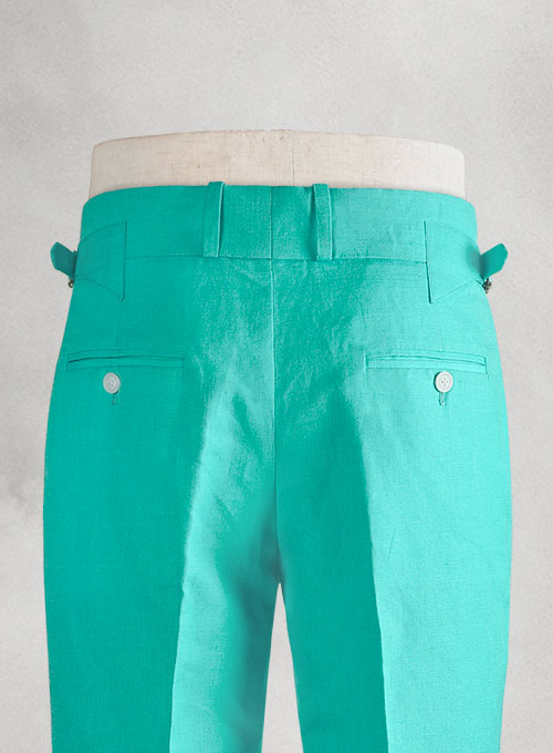 Safari Teal Blue Heritage Cotton Linen Trousers