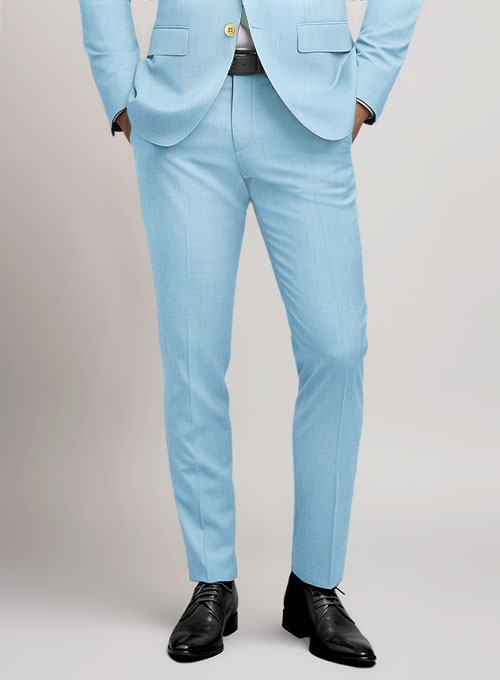 Scabal Sky Blue Wool Pants - Click Image to Close