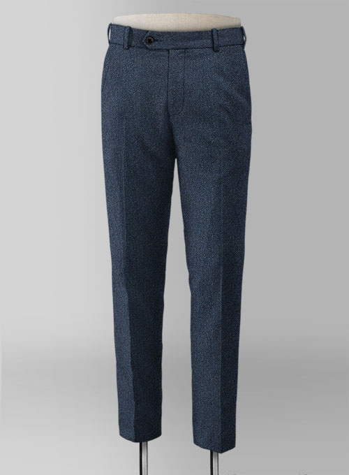 Mens Tweed Trousers in Herringbone, Grey & Navy Blue