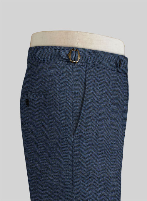 Showman Blue Herringbone Highland Tweed Trousers - Click Image to Close
