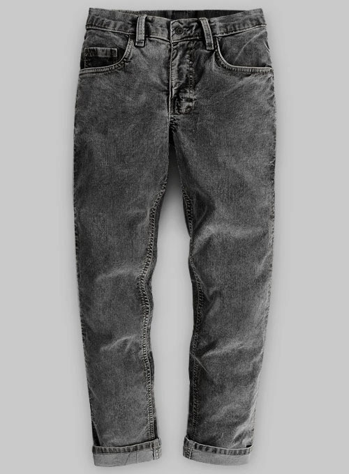 Slate Black Corduroy Stretch Jeans - Blast Wash : Made To Measure