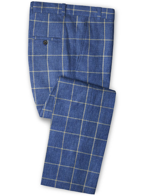 Solbiati Blue Windowpane Linen Pants