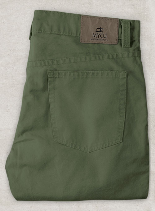 Stretch Summer Olive Green Chino Jeans - Click Image to Close