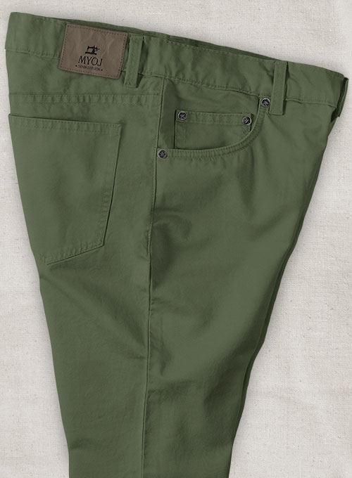 Stretch Summer Olive Green Chino Jeans - Click Image to Close