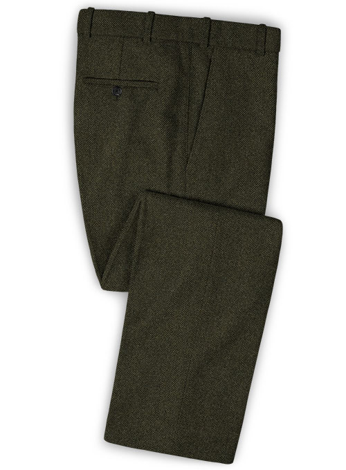Vintage Flat Green Herringbone Tweed Pants