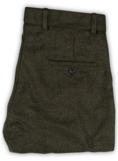 Vintage Flat Green Herringbone Tweed Pants - Click Image to Close