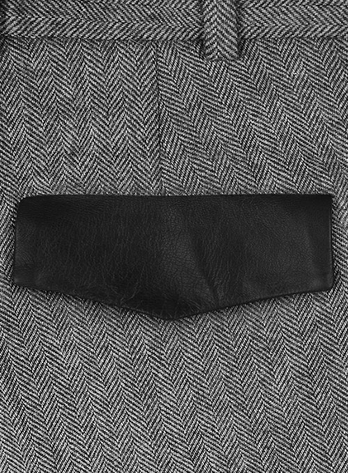 Vintage Herringbone Gray Tweed Pants - Leather Trims - Click Image to Close