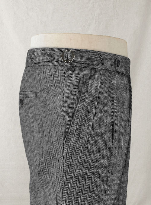 Vintage Herringbone Gray Tweed Highland Trousers - Click Image to Close