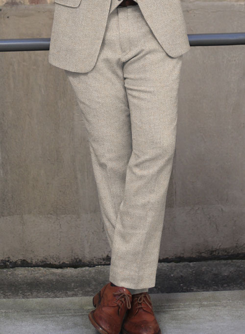 Vintage Herringbone Light Beige Tweed Pants - Click Image to Close