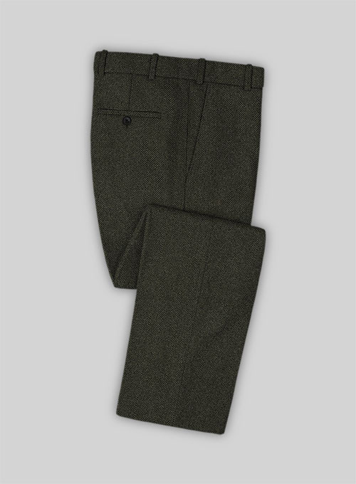 Vintage Flat Green Herringbone Tweed Pants
